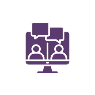 Icon of virtual meeting on computer screen.